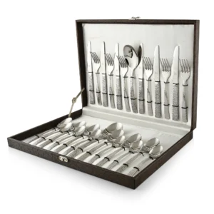 Madrid Hammer Finish 26 Pc Cutlery Set with Leatherette Box - Image 3